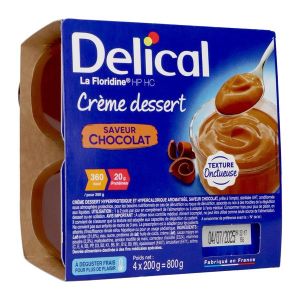 DELICAL LA FLORIDINE HP HC CREME DESSERT Denrée alimentaire destinée à des fins médicales spéciales, saveur chocolat, pot 200 g x 4