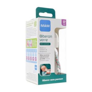 MAM BIBERON VERRE Biberon à vis complet, 1er âge, débit 1, décoré, 170 ml, blanc, unité
