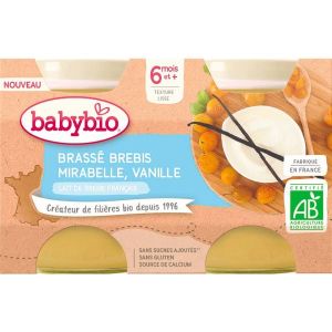 Babybio Brassé au lait de brebis Mirabelle de France Vanille BIO - pots 2 x 130 g