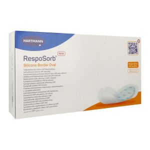 RESPOSORB SILICONE BORDER Pansement hydrocellulaire, interface siliconée et bords adhésifs, ovale, 12 cm x 23 cm (ref. 413009), bt 10