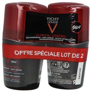VICHY HOMME CLINICAL CONTROL DETRANSPIRANT ANTIODEUR 96 H BILLE Roll-on détranspirant anti-odeur 96 H, fl 50 ml x 2