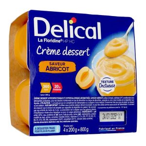 DELICAL LA FLORIDINE HP HC CREME DESSERT Denrée alimentaire destinée à des fins médicales spéciales, saveur abricot, pot 200 g x 4