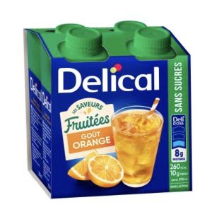 DELICAL LES SAVEURS FRUITEES BOISSON SANS SUCRES Denrée alimentaire destinée à des fins médicales spéciales, goût orange, 200 ml x 4