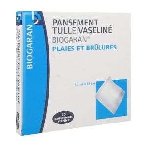 BIOGARAN PANSEMENT TULLE VASELINE Pansement gras, vaseliné, stérile, 10 cm x 10 cm, bt 10