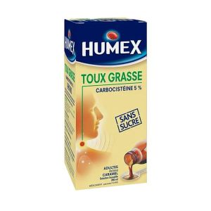 HUMEX ADULTE EXPECTORANT SANS SUCRE Solution buvable édulcorée à la saccharine sodique 5 %, boîte 1 flacon 250 ml avec cuillère-mesure de 5 ml