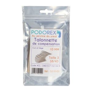 PODOREX TALONNETTE DE COMPENSATION Talonnette de compensation en liège caoutchouc résistant, 10 mm, taille 3, pointure 38 - 40, unité