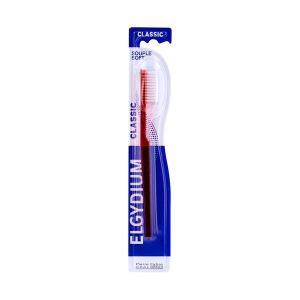 ELGYDIUM CLASSIQUE Brosse à dents pour adulte, 4 rangs, standard, souple, transparente, unité