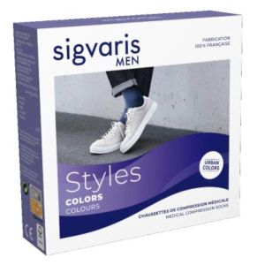 SIGVARIS 2 STYLES COLOR MEN Chaussette médicale de compression classe 2 en microfibre Nilit, bicolore, noir et aubergine, long, large (ref. 303293), paire