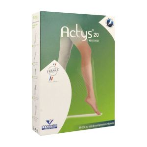 ACTYS 20 FEMME Mi-bas médical de compression, classe 2, femme, noir, court, taille 4, paire
