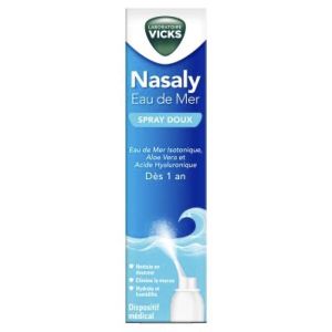 VICKS NASALY EAU DE MER SPRAY DOUX Solution nasale isotonique d'eau de mer, dispositif médical, spray 120 ml