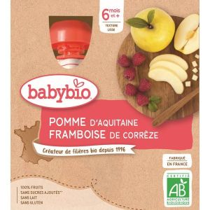 Babybio Gourde Pomme Framboise BIO - 6 mois - 4 x 90 g