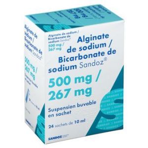 Alginate De Sodium /Bicarbonate De Sodium Sandoz 500 Mg/267 Mg Suspension Buvable 10 Ml En Sachet B/24