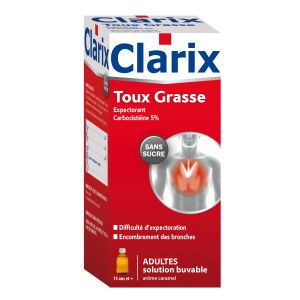 Clarix Expectorant Carbocisteine 5 % Adultes Sans Sucre Solution Buvable Edulcoree A La Saccharine Sodique B/250