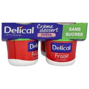 DELICAL CREME DESSERT HP HC EDULCOREE Denrée alimentaire destinée à des fins médicales spéciales, fraise, 200 g x 4