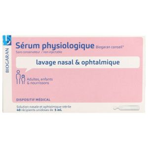 BIOGARAN CONSEIL SERUM PHYSIOLOGIQUE Solution nasale et ophtalmique de chlorure de sodium à 0,9 %, unidose, bt 40