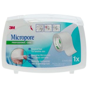MICROPORE Sparadrap microporeux, non tissé, hypoallergénique, blanc, 5 m x 25 mm (ref. 1530/3), unité