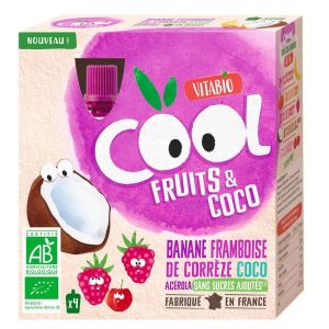 Vitabio Gourde Cool Fruits Banane Framboise lait de Coco Acérola BIO - 4 x 85 g