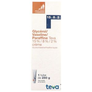 GLYCEROL/VASELINE/PARAFFINE TEVA Crème dermique 15 %/8 %/2 %, tube 250 g