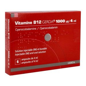 VITAMINE B12 GERDA Solution injectable et buvable 1000 µg/4 ml, boîte 6 ampoules 4 ml