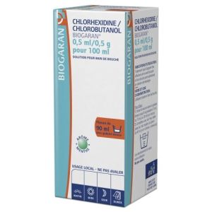 Chlorhexidine/Chlorobutanol Biogaran 0,5 Ml/0,5 G Pour 100 Ml Solution Pour Bain De Bouche 90 Ml En Flacon + Gobelet Doseur