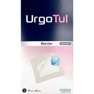 URGOTUL BORDER Pansement hydrocellulaire adhésif, matrice TLC micro-adhérente, bord siliconé, 10 cm x 25 cm, bt 10