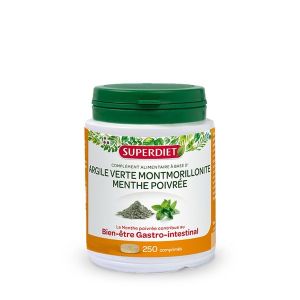 Superdiet Argile verte montmorillonite + Menthe poivrée - 250 comprimés