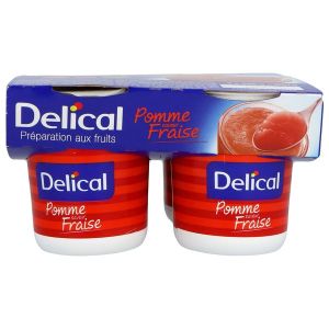 DELICAL NUTRA'POTE PREPARATION AUX FRUITS Denrée alimentaire destinée à des fins médicales spéciales, pomme saveur fraise, 200 g x 4