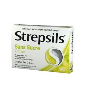 Strepsils Citron Sans Sucre Pastille Edulcoree A L'Isomalt Au Maltitol Et A La Saccharine Sodique B/24