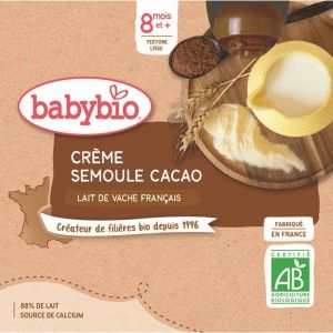 Babybio Gourde Crème Cacao Semoule BIO 8 mois- 4 x 90 g