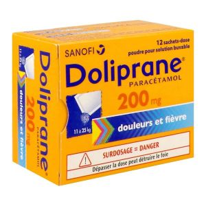 DOLIPRANE Poudre pour solution buvable 200 mg, boîte 12 sachets-dose