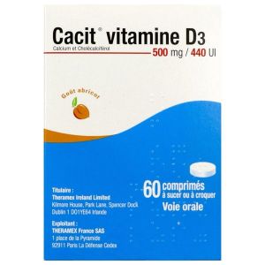 CACIT VITAMINE D3 Comprimé à sucer ou à croquer 500 mg/440 UI, boite 1 tube 60