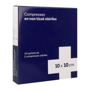 Raffin Medical Compresse En Non Tisse Sterile 10Cm X 10Cm 4 Plis - 10 Sachets De 2 Compresses Boite 3010*10 G