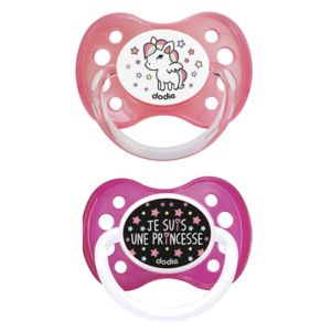 DODIE SUCETTE ANATOMIQUE + 6 MOIS Sucette anatomique avec anneau, téterelle silicone, décorée, N° A70, bt 2