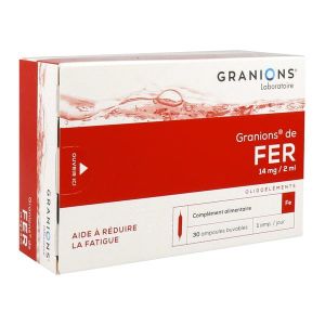 GRANIONS DE FER Ampoule buvable, complément alimentaire d'oligoélément fer, bt 30