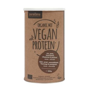 Purasana Protéine de pois/tournesol/chanvre/graines de potiron, cacao/chocolat BIO - 400 g