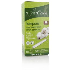 Silver Care Tampons en coton BIO - Super avec applicateur - boîte de 14 tampons