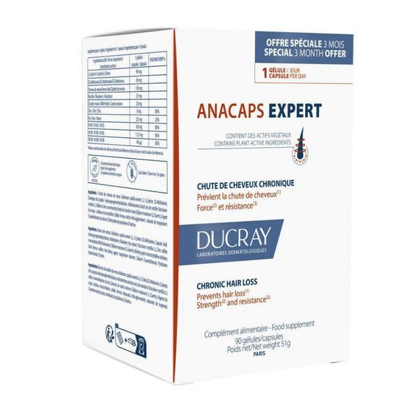 Ducray Anacaps Expert Chute de cheveux chronique 3 mois. 90 gélules