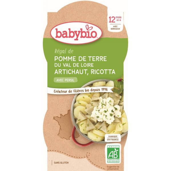 Babybio Bol Menu Pommes de terre Artichaut Ricotta BIO dÃ¨s 12 mois -...