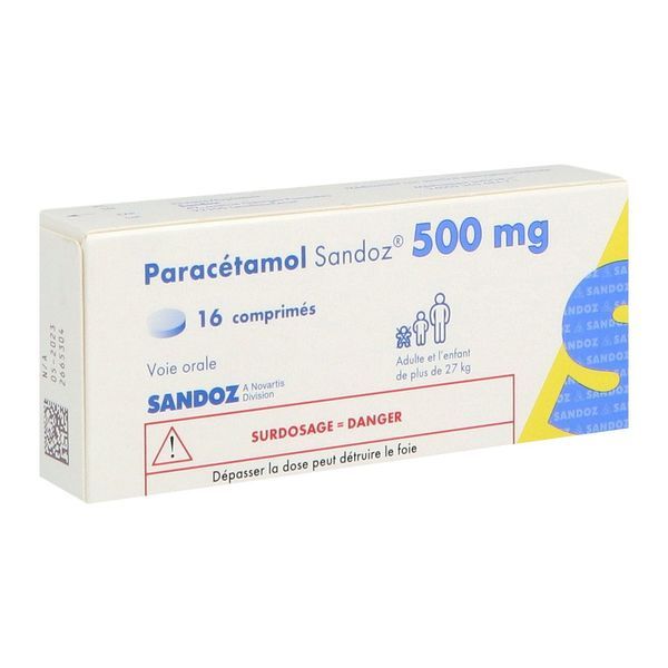 PARACETAMOL SANDOZ Comprimé 500 mg, boîte 16