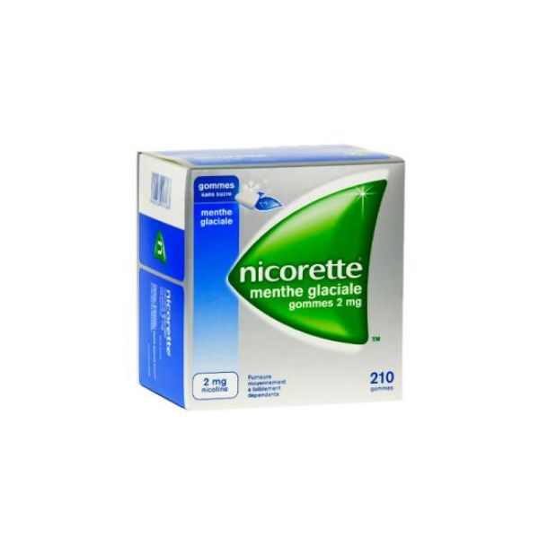 NICORETTE MENTHE GLACIALE SANS SUCRE Gomme à mâcher médicamenteuse 2 mg,  boîte 210