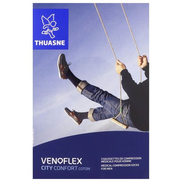 VENOFLEX 2 CITY CONFORT COTON Chaussette médicale de compression classe 2, pour homme, noir, normal, taille 4, paire