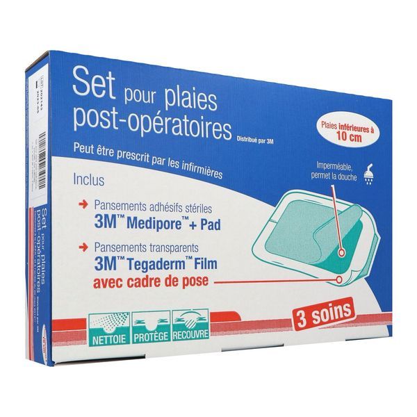 3M SET POUR PLAIES POST - OPERATOIRES Set de nettoyage et de recouvrement pour plaie suturée moyenne, non infectée, bt 3