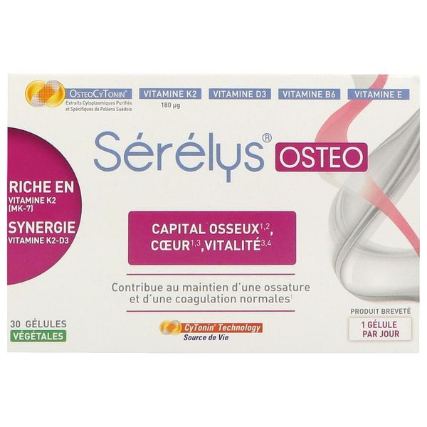 SERELYS OSTEO Gélule, complément alimentaire à base de pollens, de vitamines E, K2, D3 et B6, bt 30