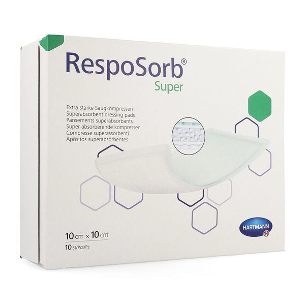 RESPOSORB SUPER Pansement hydrocellulaire superabsorbant, stérile, 10 cm x 10 cm (ref. 685020), bt 10