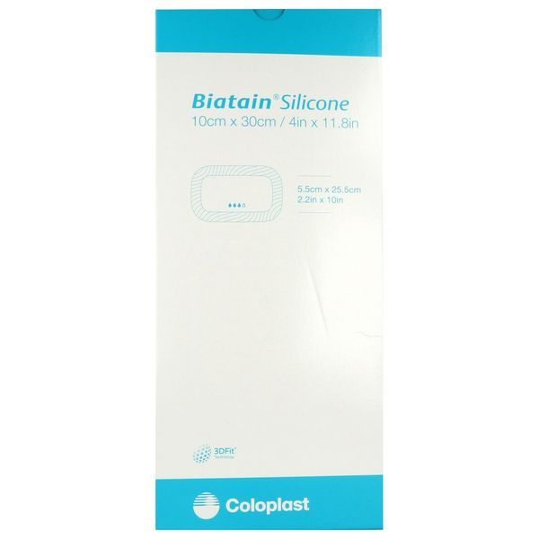 BIATAIN SILICONE Pansement hydrocellulaire bord adhésif siliconé, repositionnable, stérile, 10 cm x 30 cm (ref. 334011), bt 10
