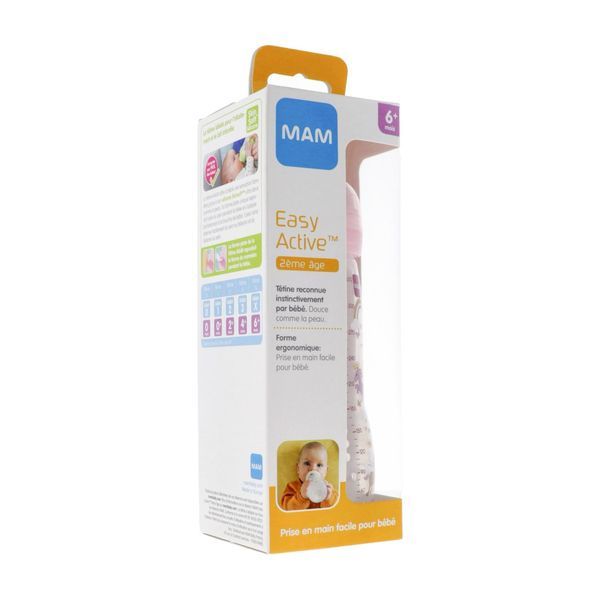 MAM EASY ACTIVE BIBERON Biberon à vis complet, 2ème âge, débit X, décoré, 330 ml, rose, fille, unité