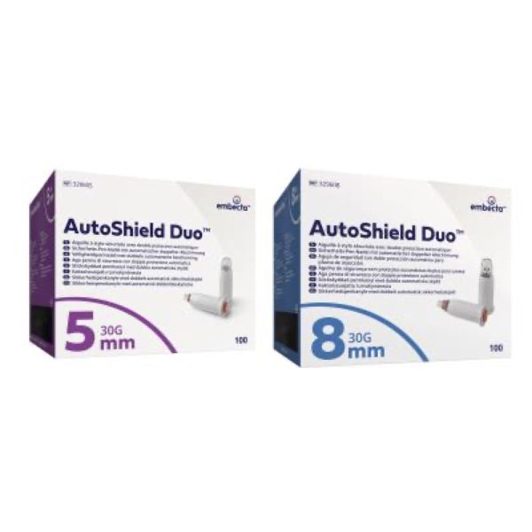AUTOSHIELD DUO Aiguille sécurisée pour stylo injecteur, double protection, G30, 0,30 mm x 8 mm, bleu (ref. 329608), bt 100