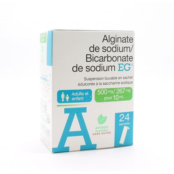 Alginate De Sodium /Bicarbonate De Sodium Eg 500 Mg/267 Mg Pour 10 Ml Suspension Buvable 10 Ml En Sachet B/24