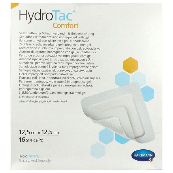 HYDROTAC COMFORT Pansement hydrocellulaire, hydroapaisant, à bords adhésifs, 12,5 cm x 12,5 cm (ref. 685809), bt 16