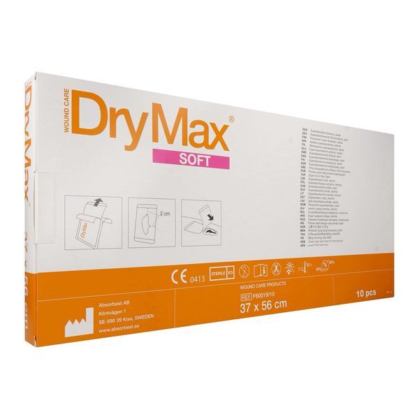 DRYMAX SOFT Pansement hydrocellulaire ultrafin, superabsorbant, stérile, 37 cm x 56 cm (ref. F60019/10), bt 10